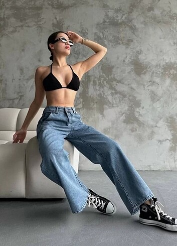 Noiseless Palazzo Jeans Mavi Kot Pantolon
