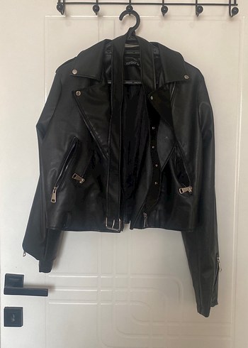 Siyah Deri Biker Ceket