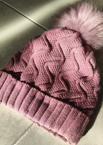 Pembe Örgü Ponponlu Kadın Bere - Görsel 3