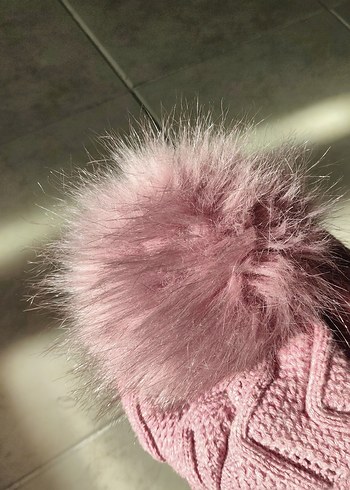 Pembe Örgü Ponponlu Kadın Bere - Görsel 5