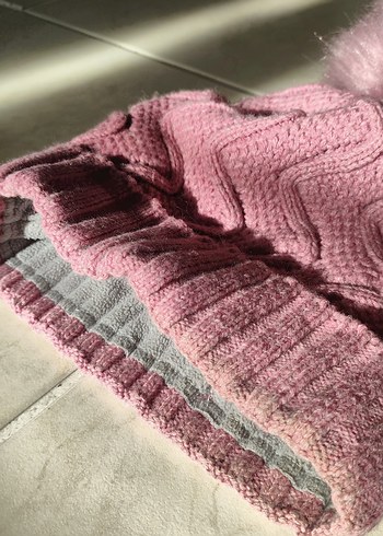 Pembe Örgü Ponponlu Kadın Bere - Görsel 4