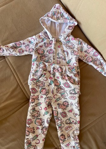 Bebek Kız Kapüşonlu Baskılı Tulumu