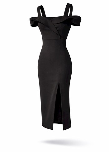 Siyah Mini V Yaka yılbaşı partiy Kokteyl Elbisesi - Görsel 3