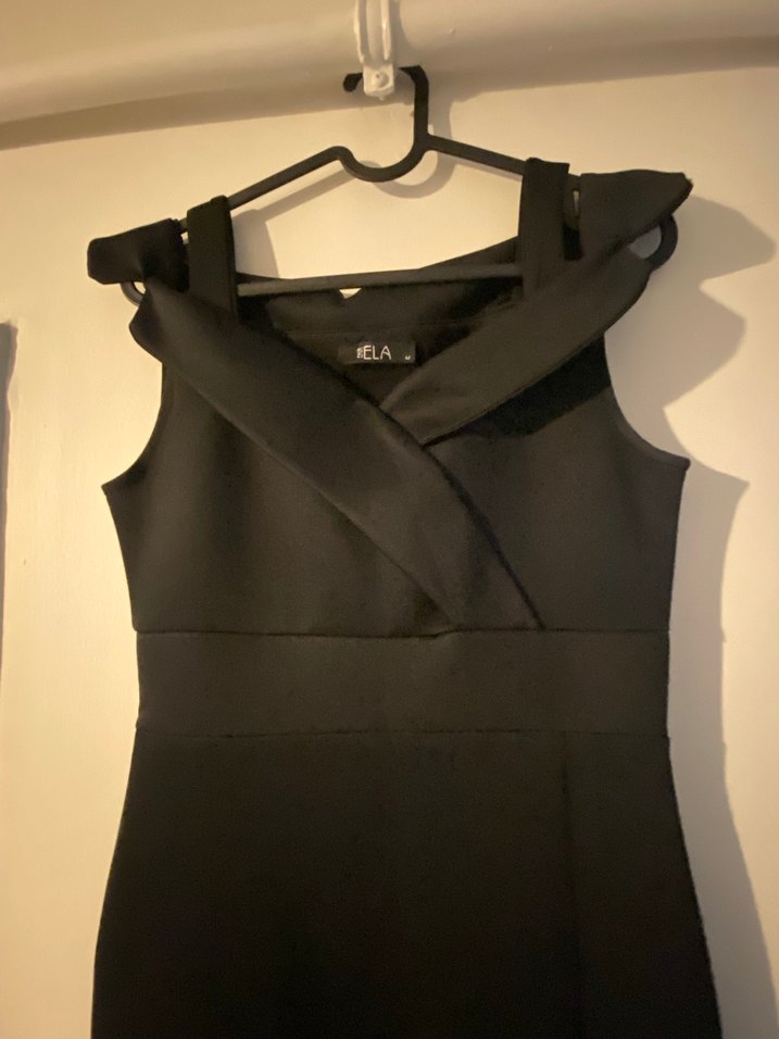 Siyah Mini V Yaka yılbaşı partiy Kokteyl Elbisesi - Görsel 4