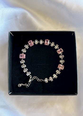 Pembe taşlı gema silver bileklik
