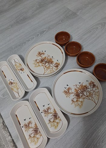 6 Kişilik Kahverengi Doğal Desenli Kahvaltı Takımı - Görsel 2