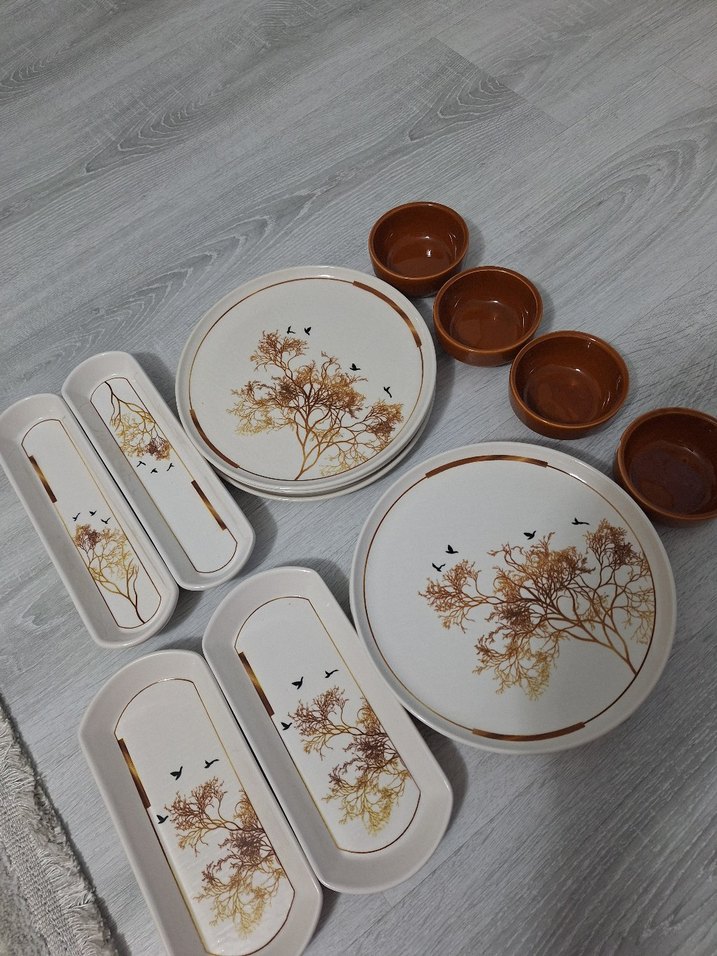 6 Kişilik Kahverengi Doğal Desenli Kahvaltı Takımı - Görsel 2