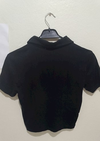 m Beden siyah Renk kadın Siyah Pamuklu Kısa Kollu Polo crop