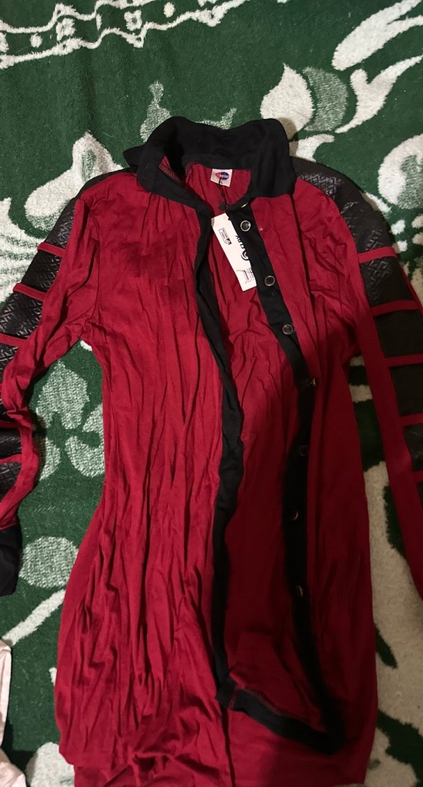 Uzun Kollu Kırmızı Gotik Kadın Elbisesi - Görsel 3