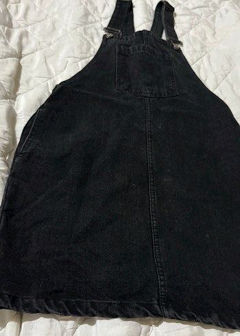 Kadın Siyah Denim Kısa Askılı Tulum - Görsel 2