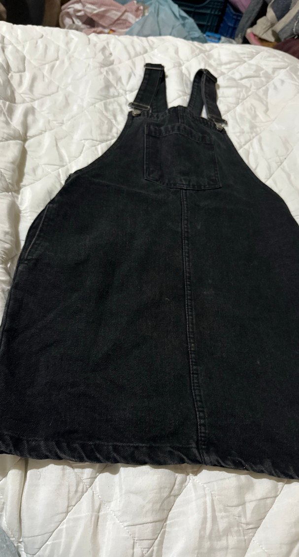 Kadın Siyah Denim Kısa Askılı Tulum - Görsel 2