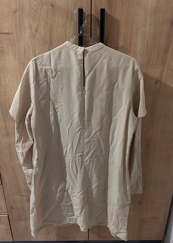 Bej Kadın Keten Mini Gömlek - Görsel 3