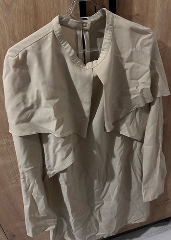 Bej Kadın Keten Mini Gömlek - Görsel 2