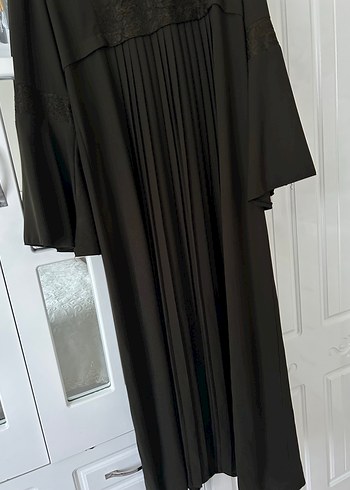 Drapeli Siyah Uzun Kadın Ferace - Görsel 4