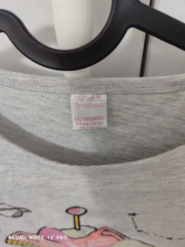 Kız Çocuk Gri Baskılı Pamuklu Pijama Takımı - Görsel 3