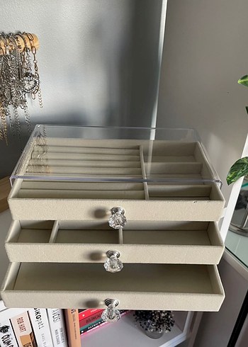 3 Çekmeceli Bej Renk Takı Kutusu - Görsel 3