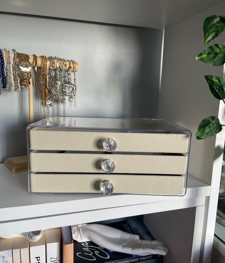 3 Çekmeceli Bej Renk Takı Kutusu - Görsel 2