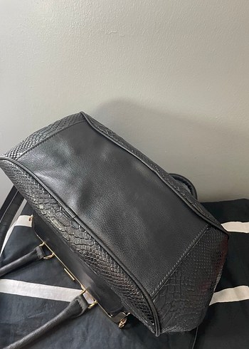 Vintage Siyah Yılan Derisi Desenli Çanta - Görsel 8