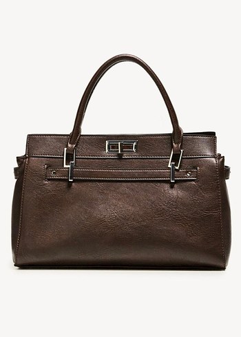 Bershka Kahverengi Deri Tokalı Kadın Çanta - Görsel 5