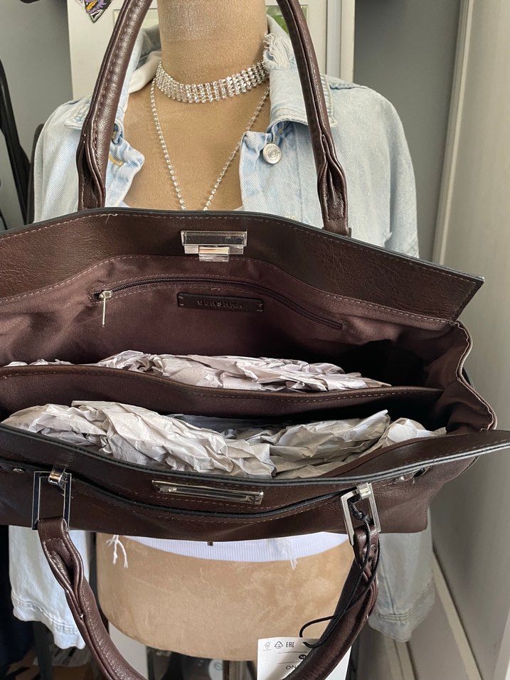 Bershka Kahverengi Deri Tokalı Kadın Çanta - Görsel 4