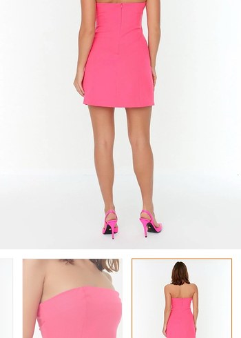 s Beden Pembe Mini Straplez Elbise
