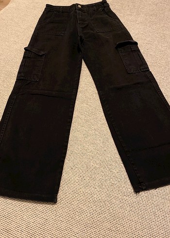 Diğer Siyah Kargo Denim Pantolon Rahat Ve Sik