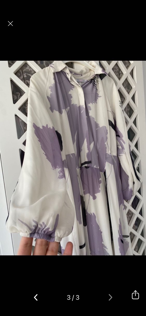 Mor Gri tesettür  Desenli Uzun Kadın Elbise - Görsel 3