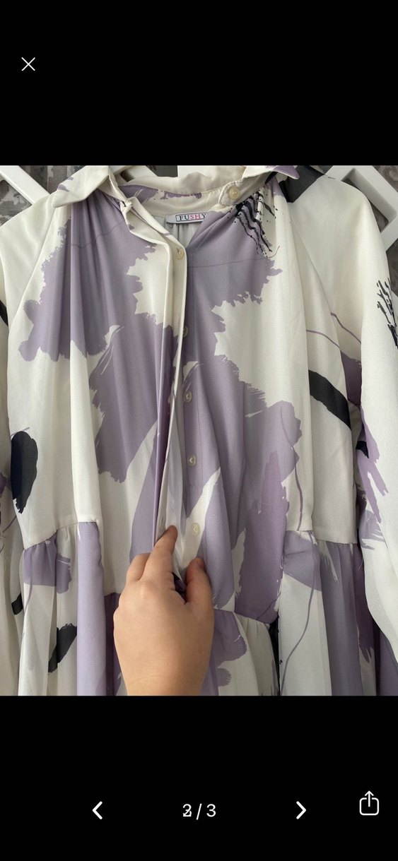 Mor Gri tesettür  Desenli Uzun Kadın Elbise - Görsel 2