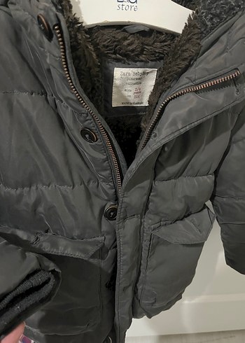 Zara Erkek Çocuk Gri Kürklü Street Wear Mont - Görsel 5