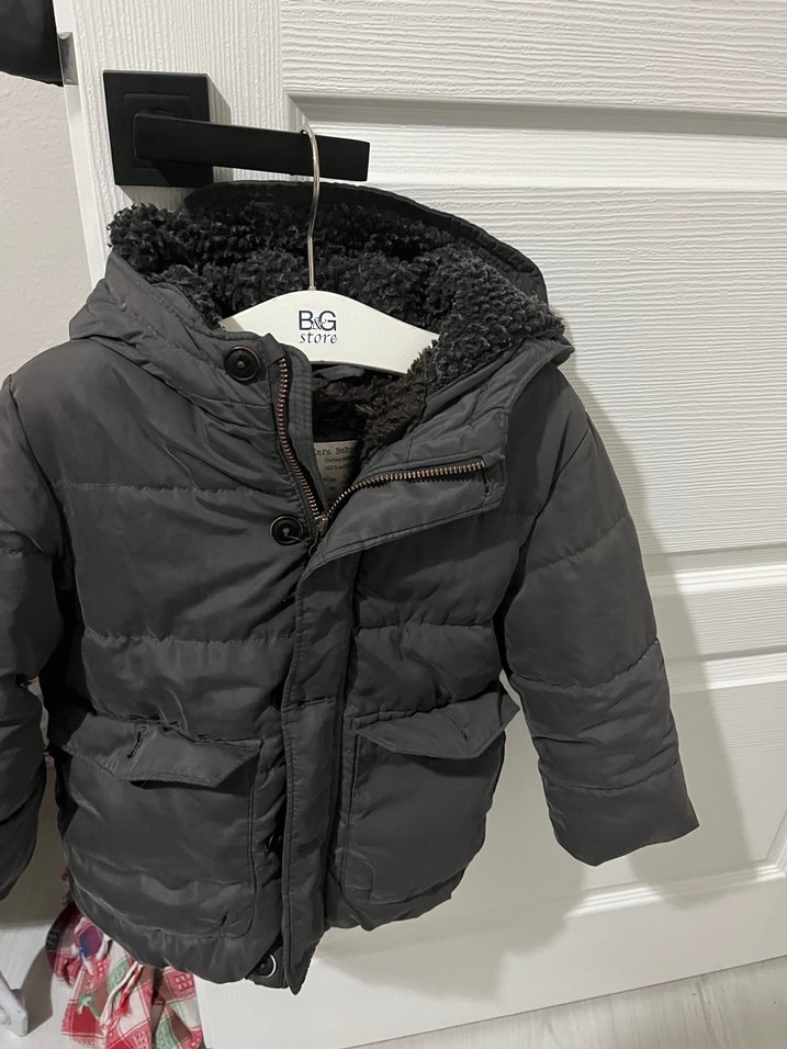 Zara Erkek Çocuk Gri Kürklü Street Wear Mont - Görsel 2