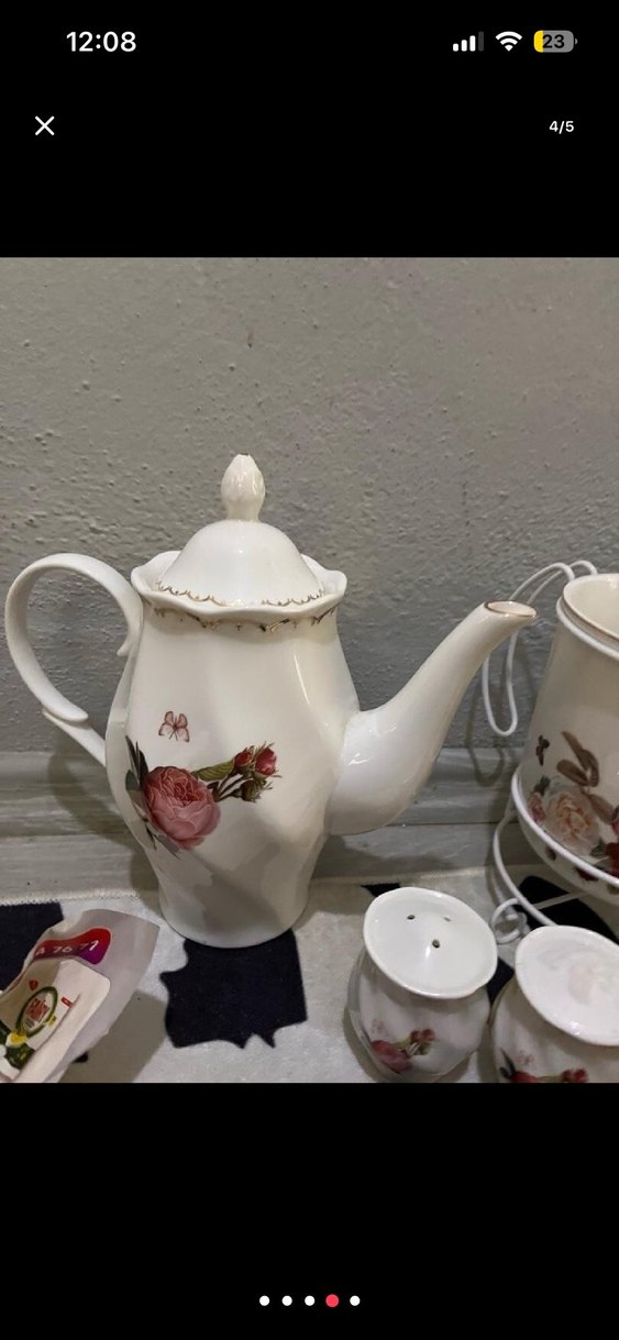 Beyaz Çiçek Desenli Porselen Çaydanlık Seti - Görsel 3