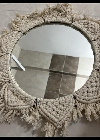 Beyaz Makrome Çerçeveli Yuvarlak Ayna - Görsel 2