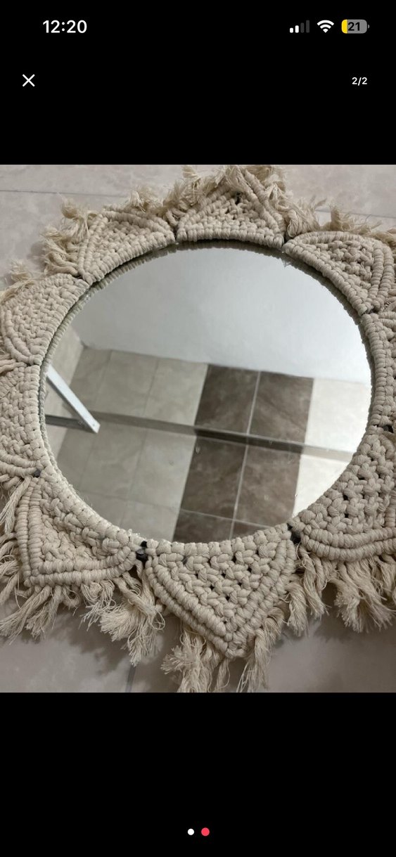 Beyaz Makrome Çerçeveli Yuvarlak Ayna - Görsel 2