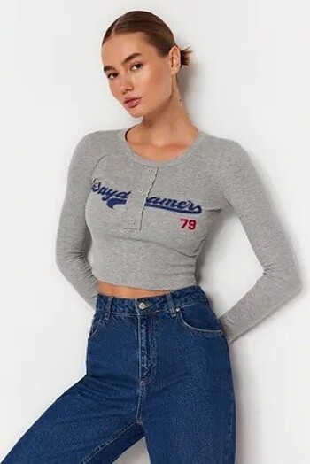 Milla uzun kollu crop