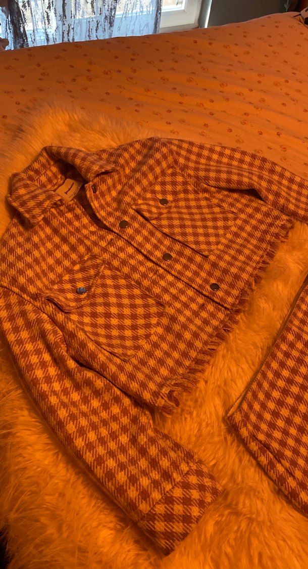 Beyaz mor kareli ceketli etek takımı - Görsel 3