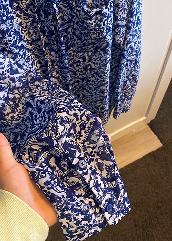 Mavi Desenli Uzun Kollu Bohem Gömlek - Görsel 3