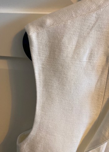 Düz Beyaz Keten Kolsuz Midi Yelek - Görsel 5