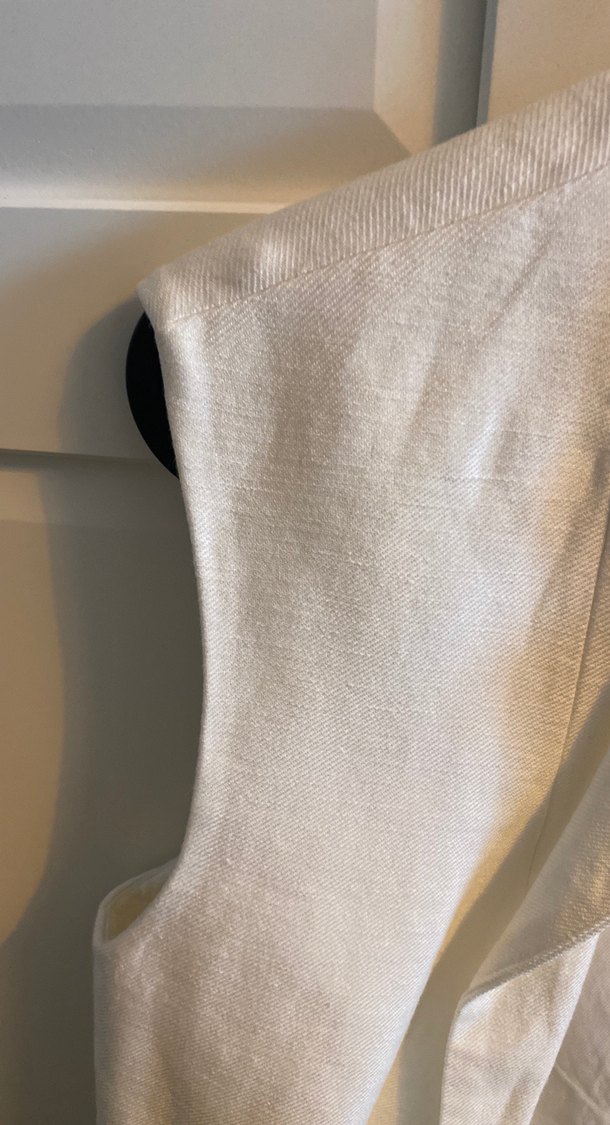 Düz Beyaz Keten Kolsuz Midi Yelek - Görsel 5