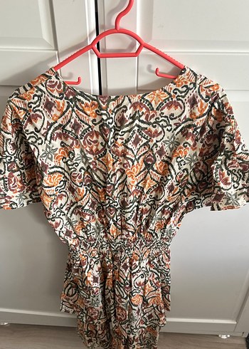 V yaka çok renkli bohem mini elbise - Görsel 3