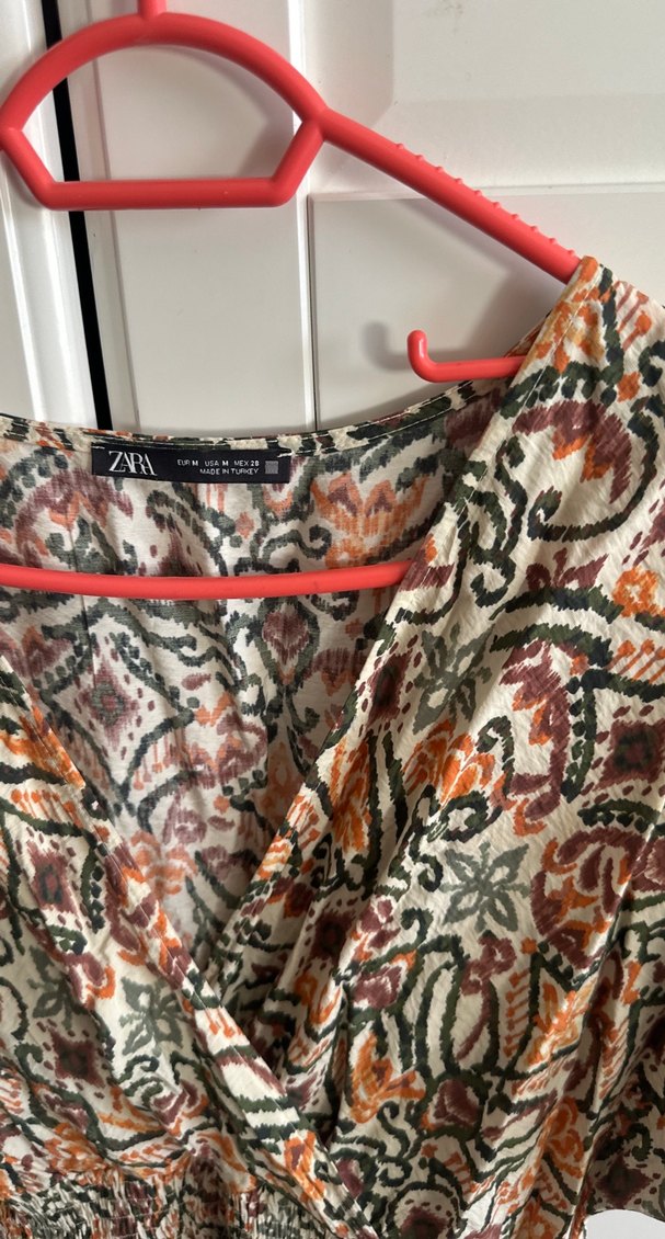 V yaka çok renkli bohem mini elbise - Görsel 2