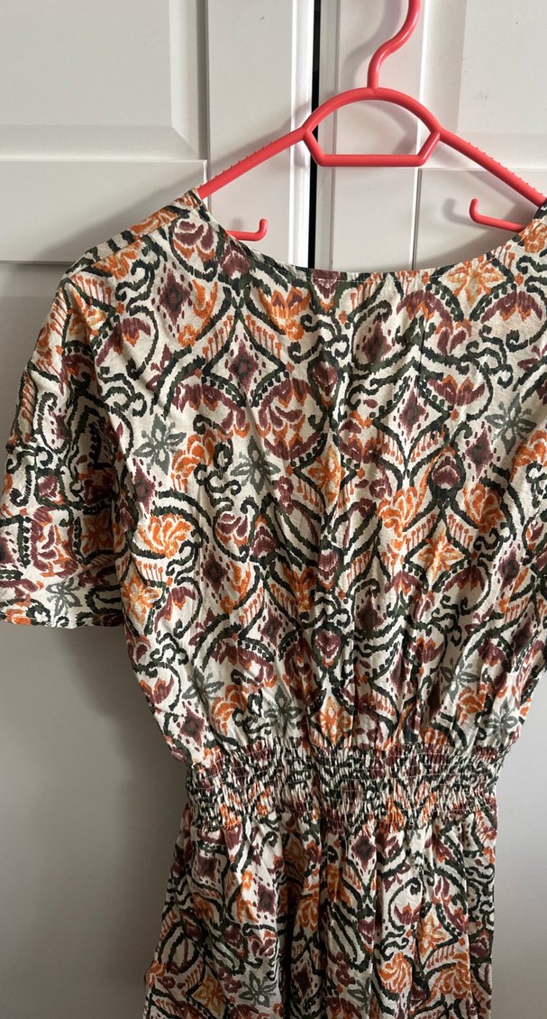 V yaka çok renkli bohem mini elbise - Görsel 4