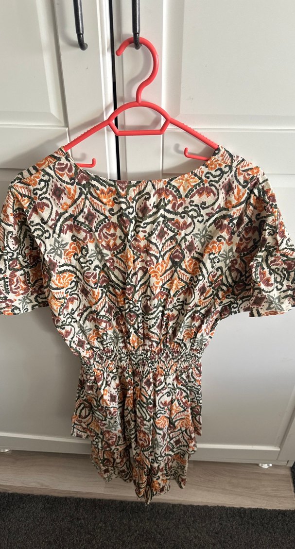 V yaka çok renkli bohem mini elbise - Görsel 3