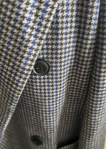 Düğmeli Gri siyah mavi desenli Kaban - Görsel 4