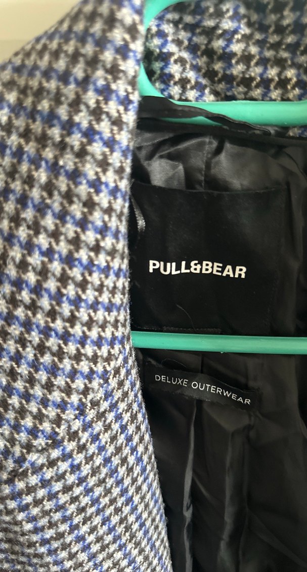 Düğmeli Gri siyah mavi desenli Kaban - Görsel 3