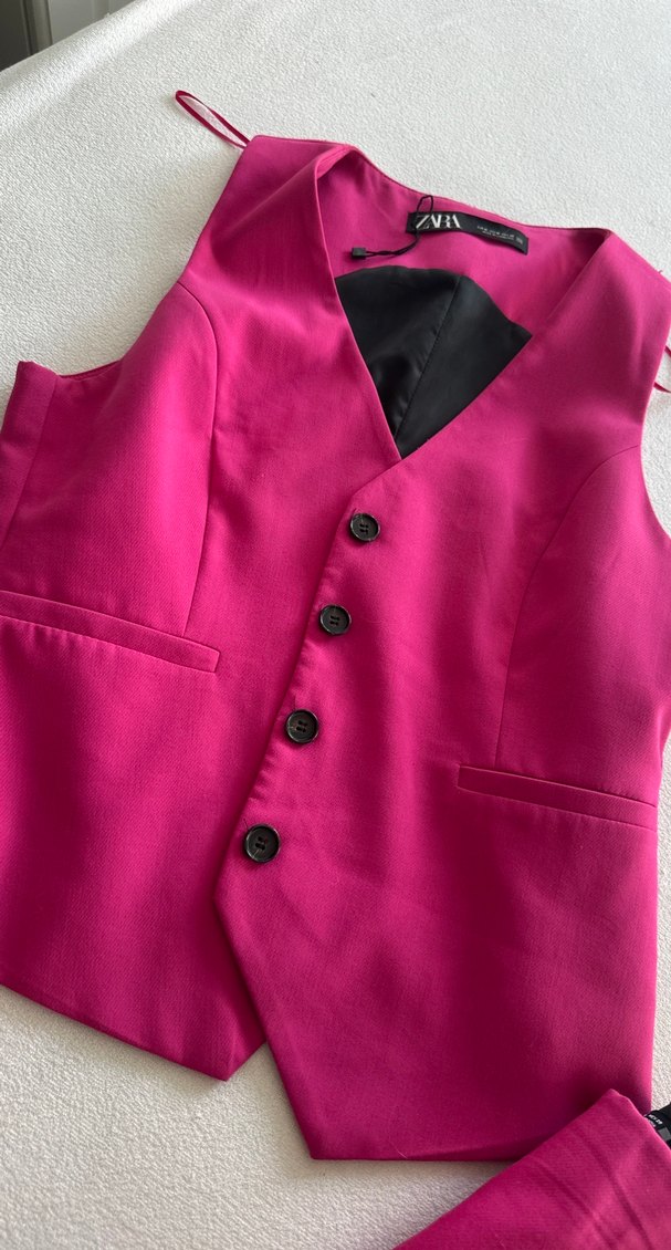 Pembe Düğmeli Kadın Takım Elbise - Görsel 3