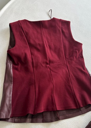 Bordo Deri Düğmeli Kolsuz Takım - Görsel 7