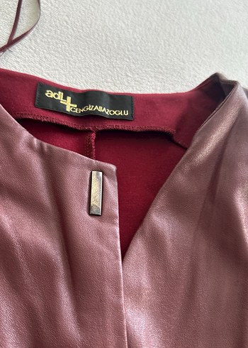 Bordo Deri Düğmeli Kolsuz Takım - Görsel 3