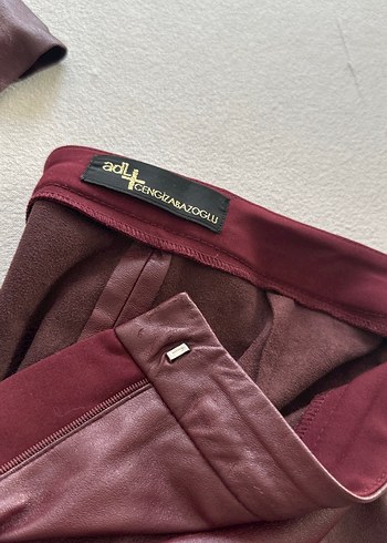 Bordo Deri Düğmeli Kolsuz Takım - Görsel 2