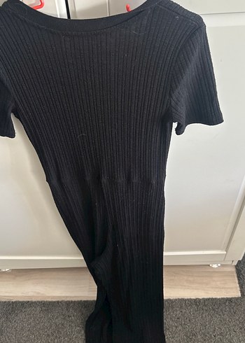 Düğmeli Siyah Kadın Uzun Tulum - Görsel 4