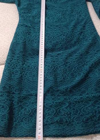 Petrol Yeşili  Dantel Uzun Kollu Midi Elbise - Görsel 6